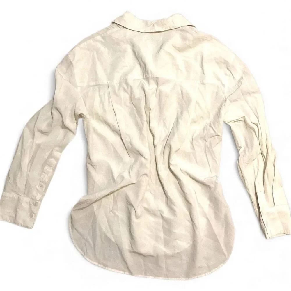 Aritzia Babaton Women's Silk Blend Button Down Shirt Size XS Long Sleeve Ivory - Picture 2 of 7
